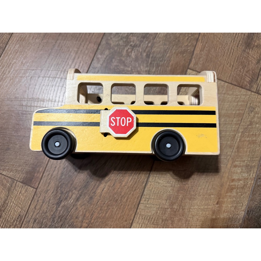 Melissa & Doug School Bus Toy Yellow Striped Wooden Classic Vehicle Montessori